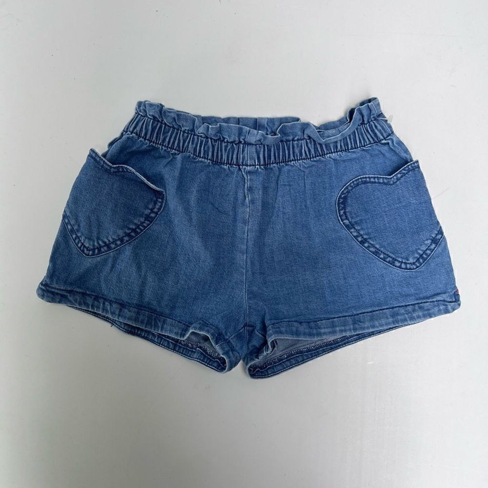 Mini Boden Denim Chambray Shorts With Heart Pockets Size 9Y